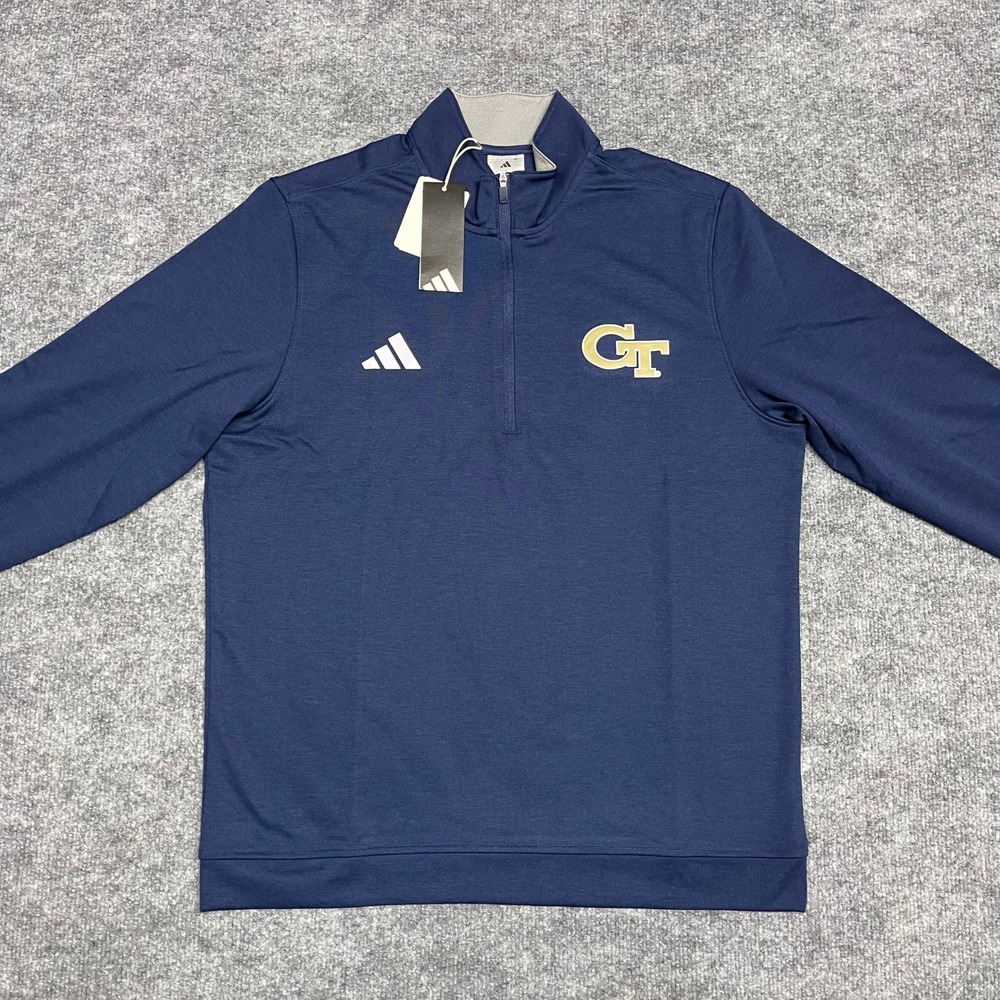 Georgia Tech Yellow Jackets Pullover Mens Medium Navy Blue Adidas 1/4 Zip NCAA - Picture 2 of 13
